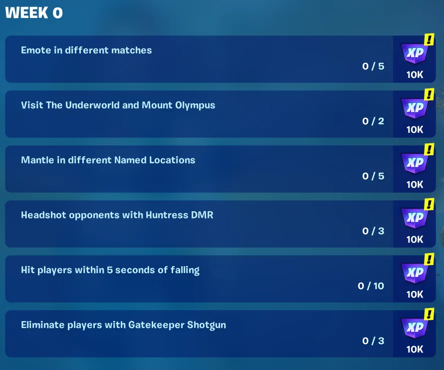 Fortnite Chapter 5 Season 2 Week 0 Quests